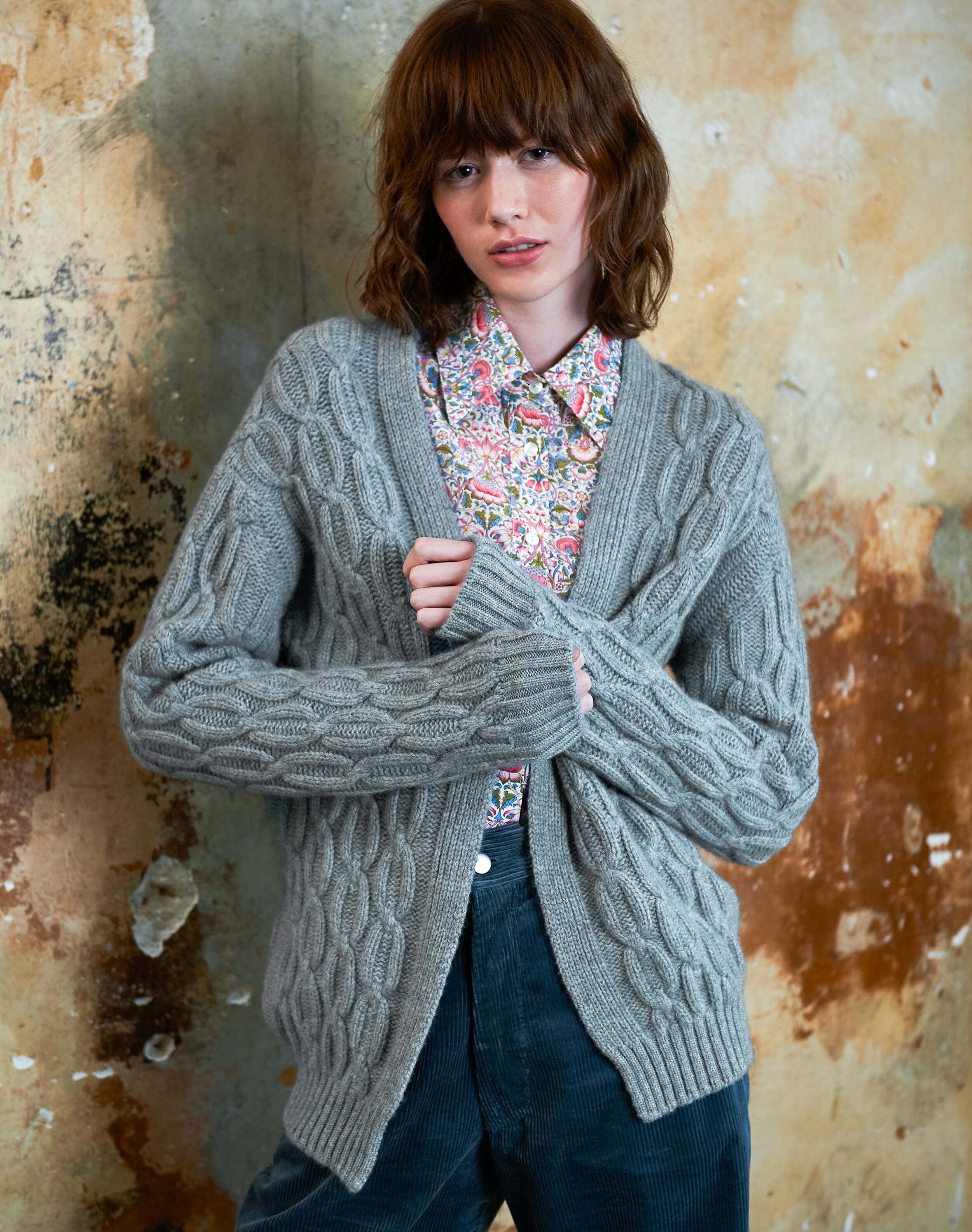 Scottish Cashmere Luxe Knit Cable Cardigan in Mercury | Brora