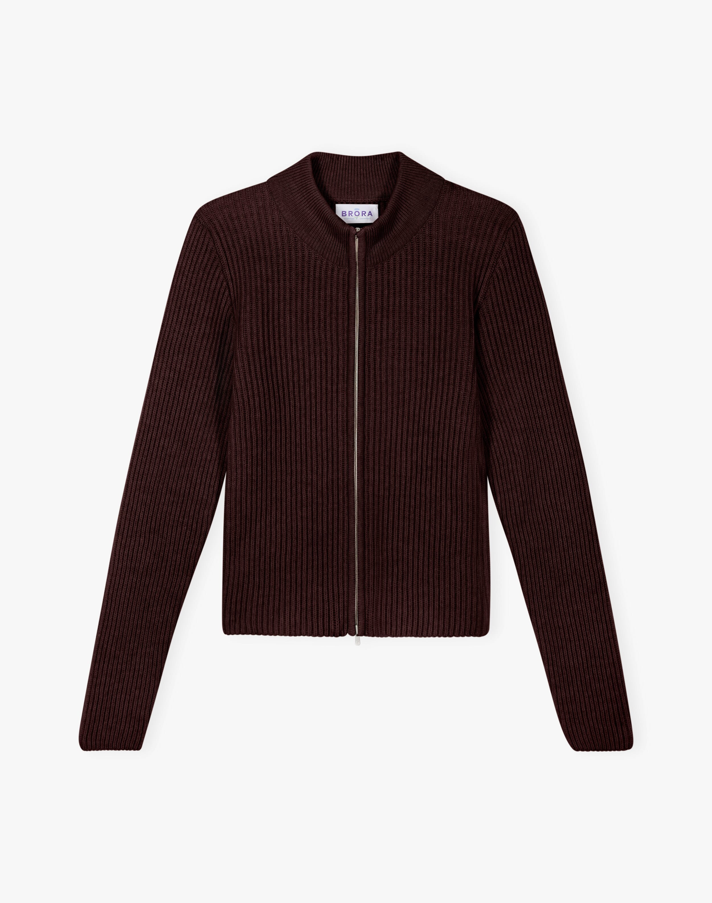 Cashmere Ribbed Zip Cardigan in Malt | Brora Clearance