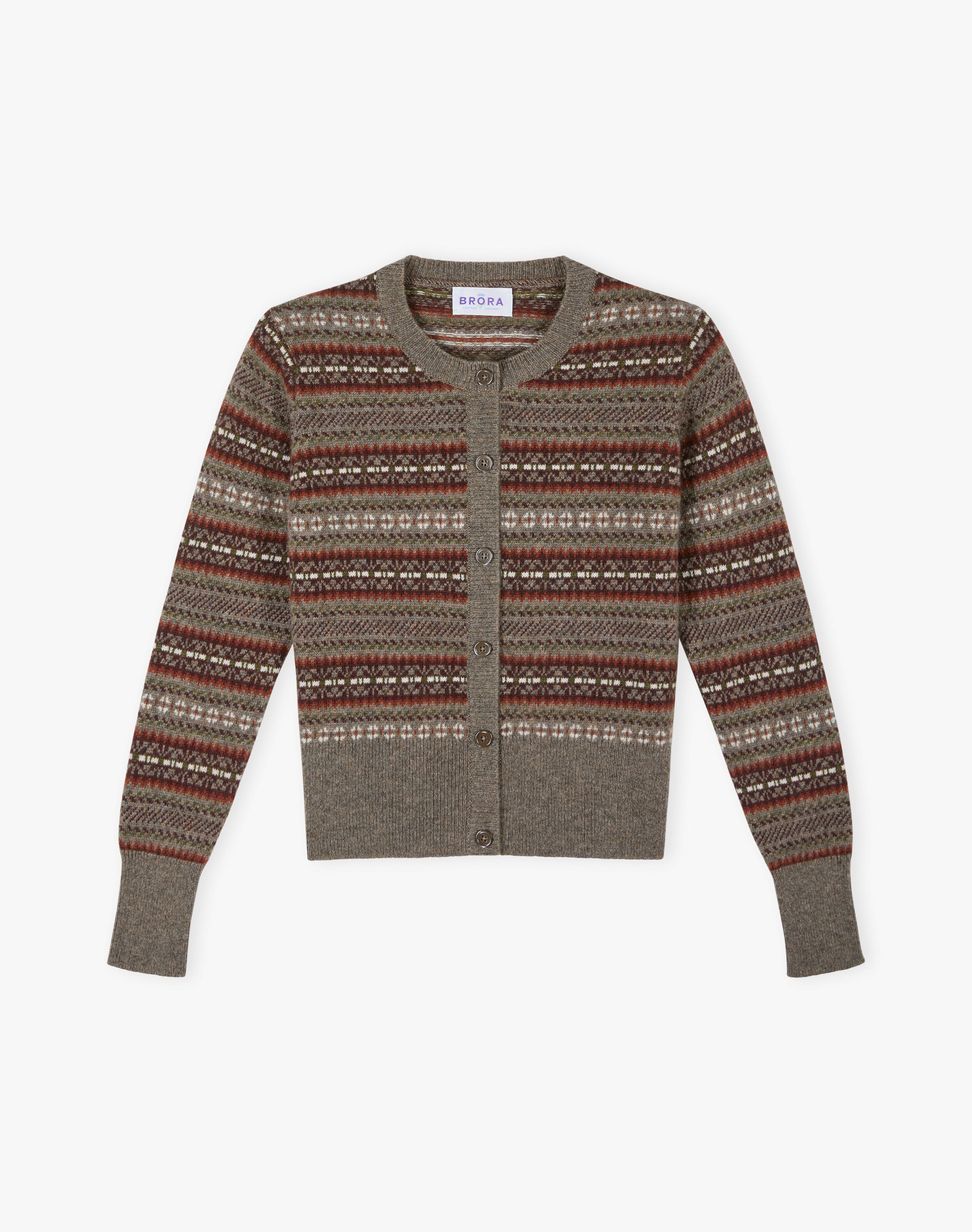 Cashmere Folk Fair Isle Cardigan in Mushroom | Brora Sale