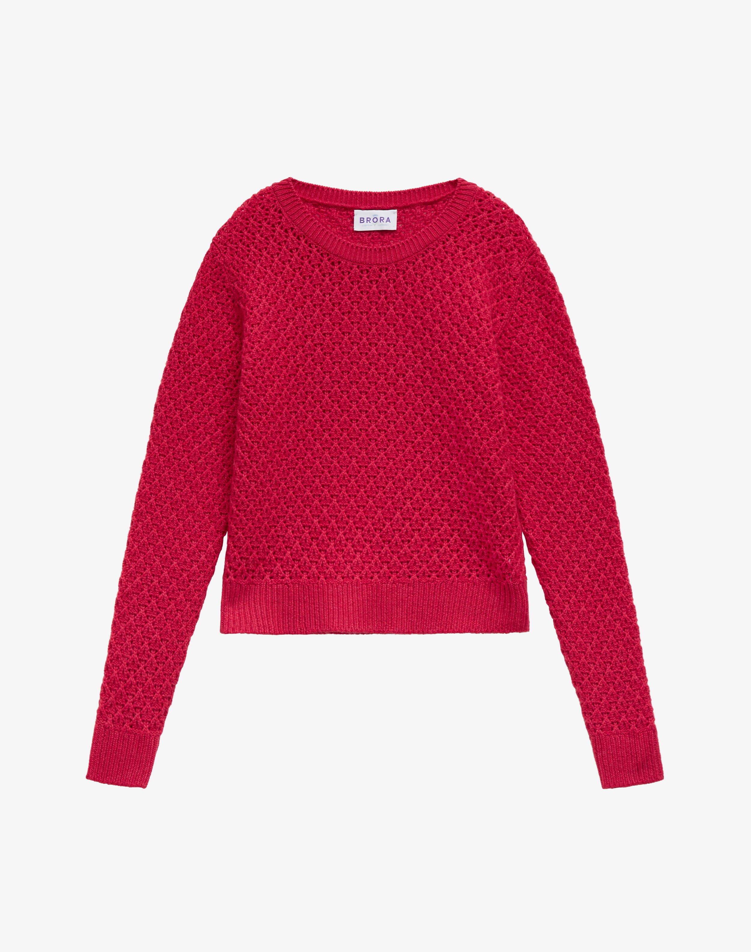 Scottish Cashmere Cobweb Lace Jumper in Cherry Brora