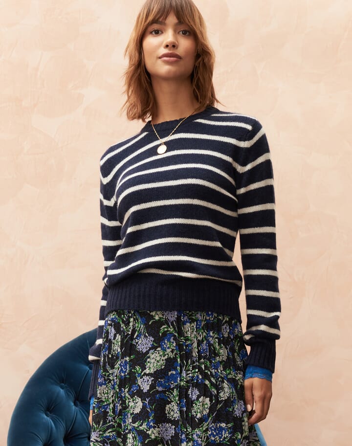& Isla T Cashmere BRIDGIT Grey Striped Jumper main image 0