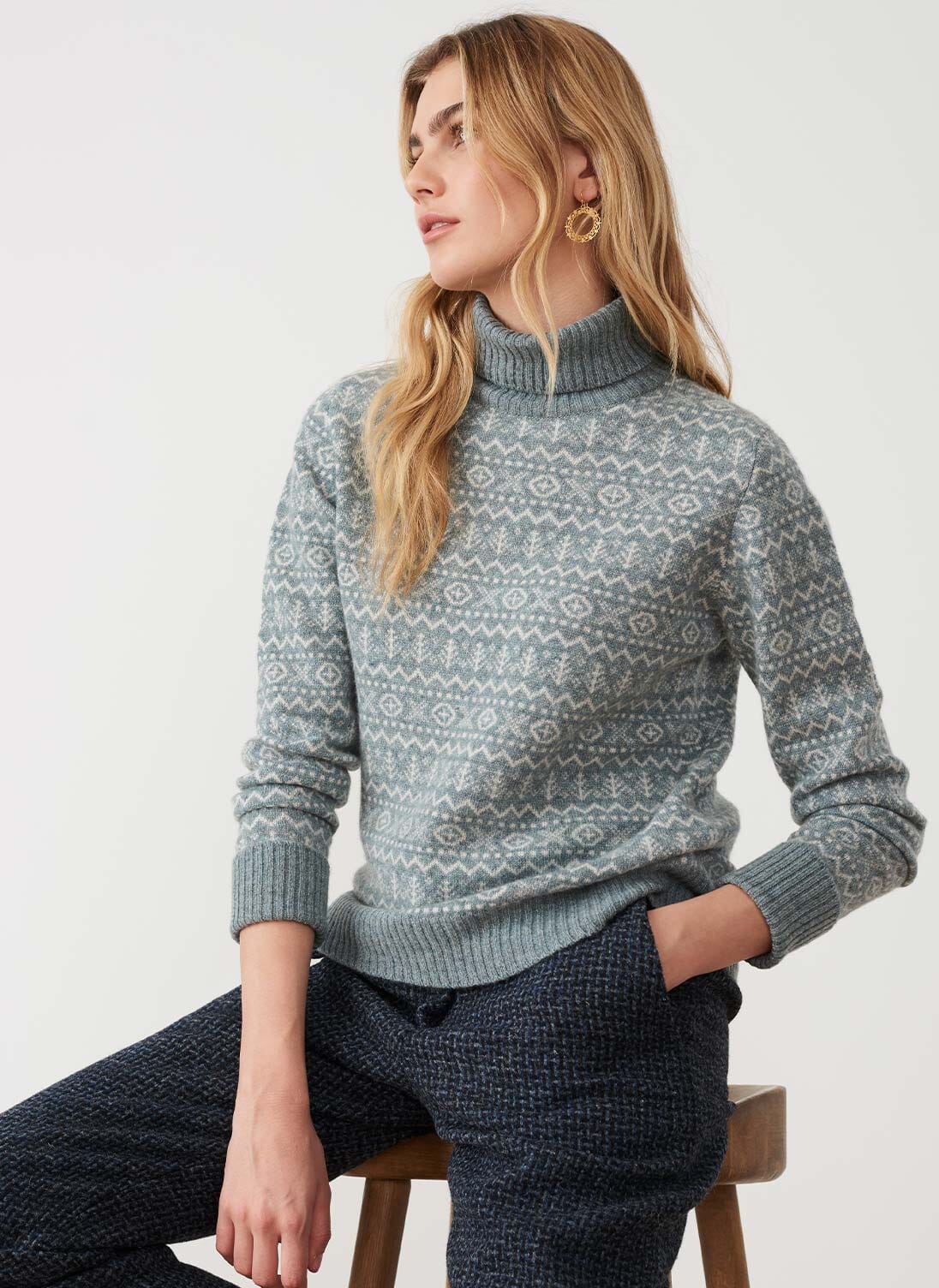 Mercury Cashmere Fair Isle Funnel Neck Jumper | Knitwear | Brora