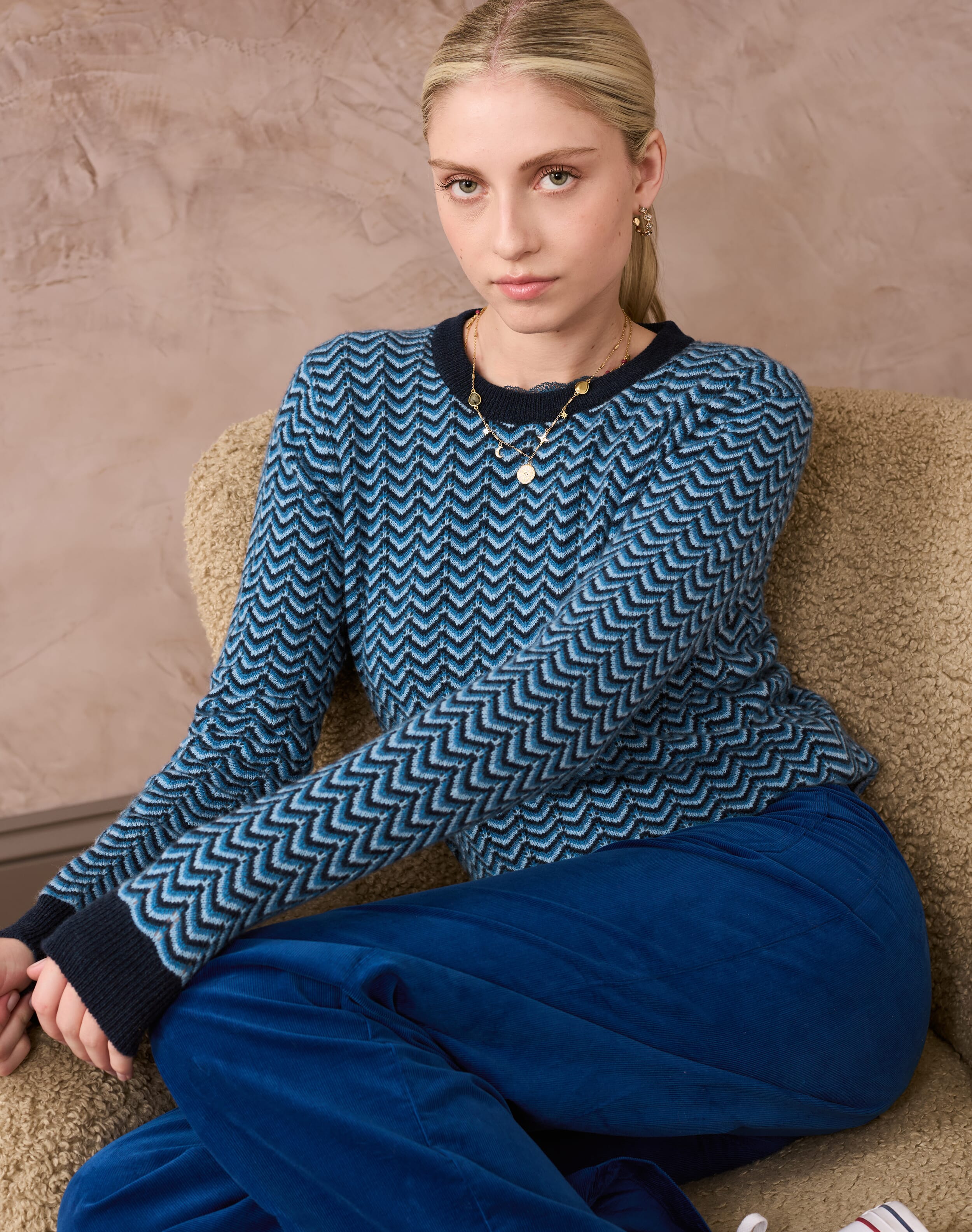 Brora Cashmere Wave Knit Jumper French