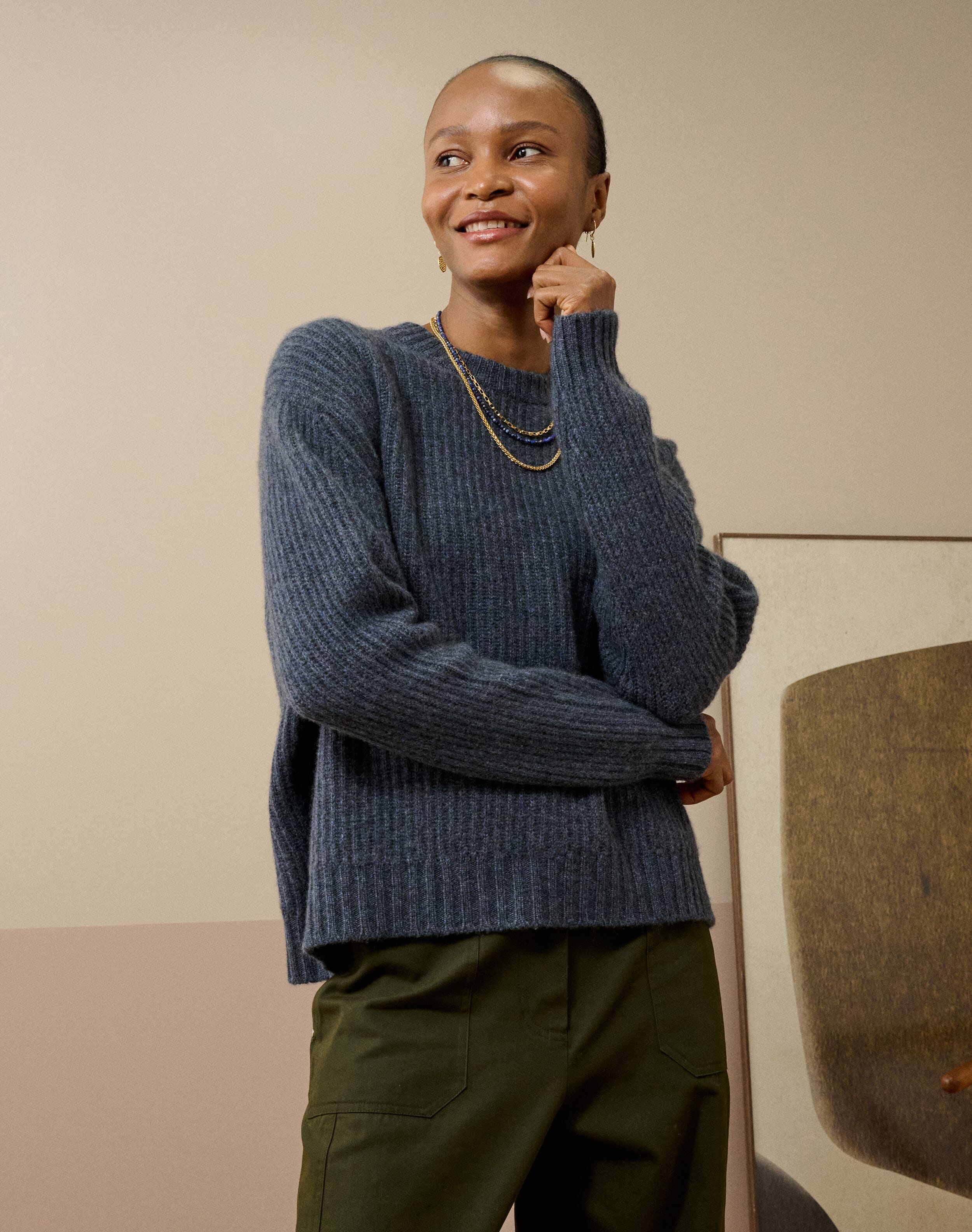 Cashmere Gauzy Ribbed Jumper in Steel | Brora Sale