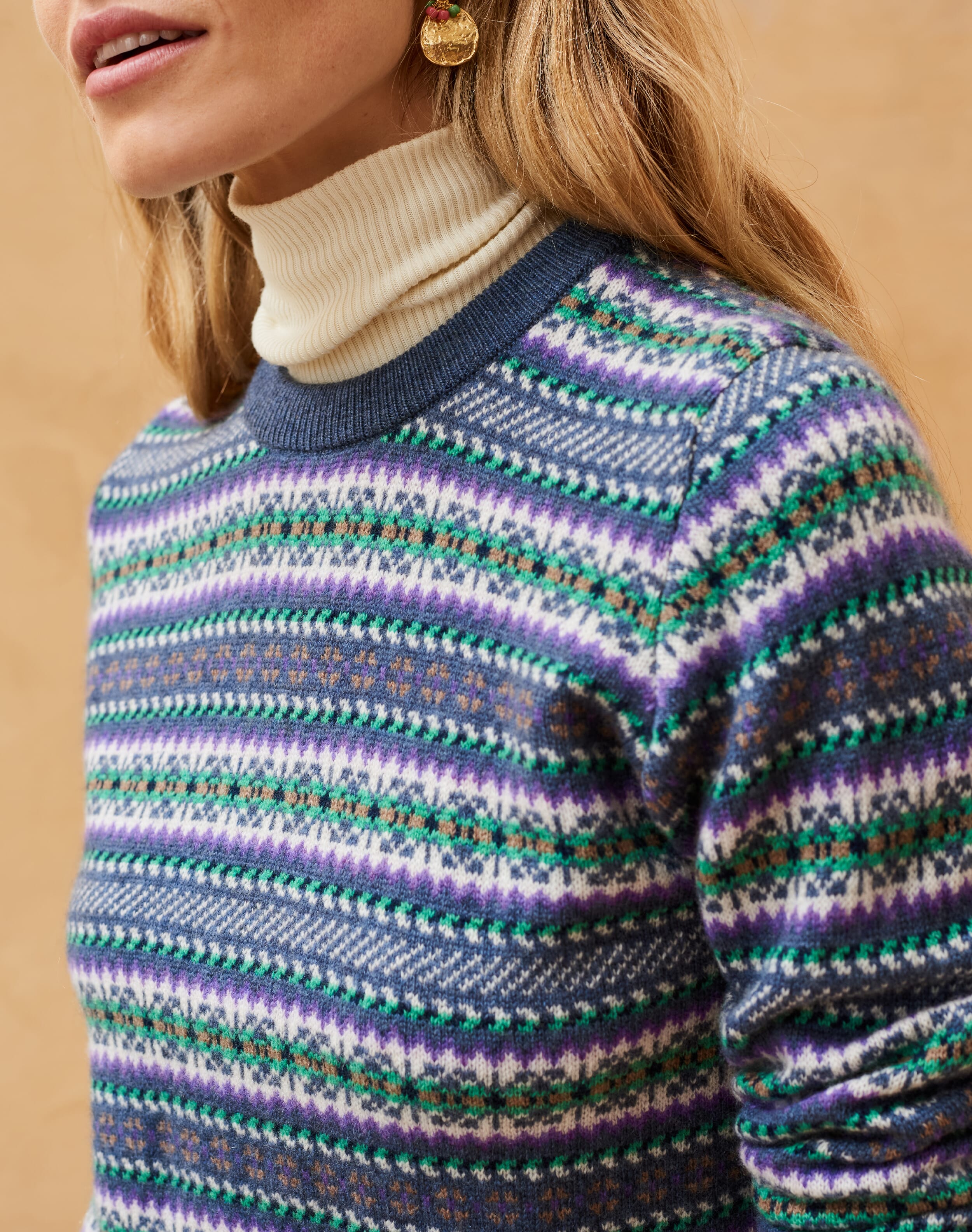 Indigo Cashmere Ditsy Fair Isle Jumper | Knitwear | Brora Fashion