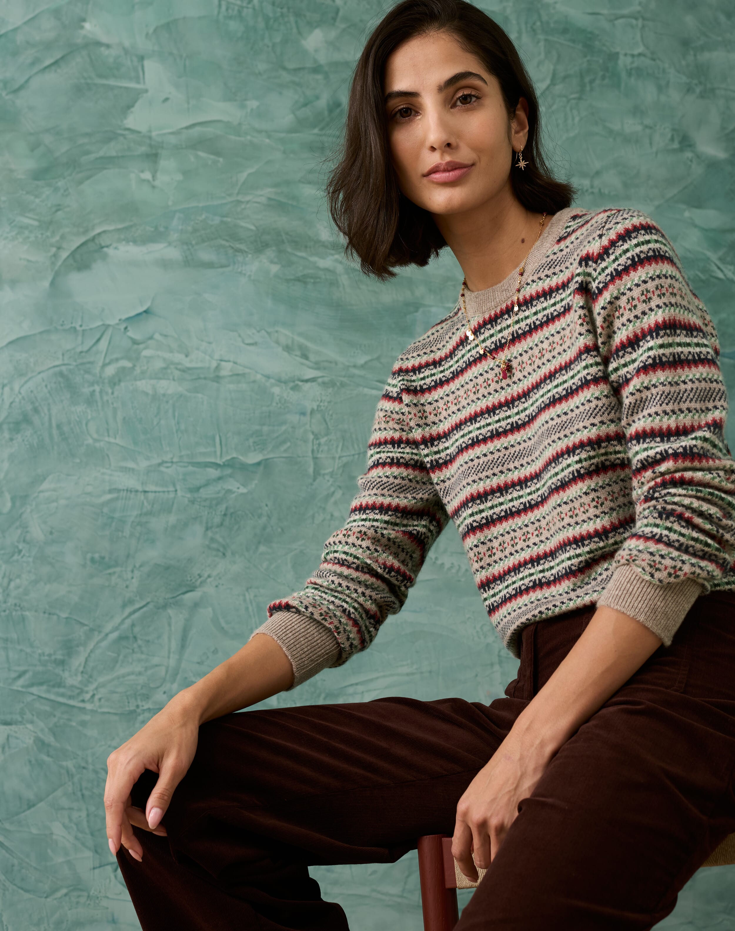 Brora Cashmere Ditsy Fair Isle Jumper Ash