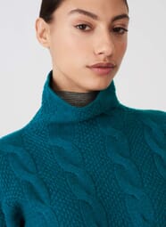 Ocean Cashmere Cable Moss Stitch Funnel Neck Knitwear Brora