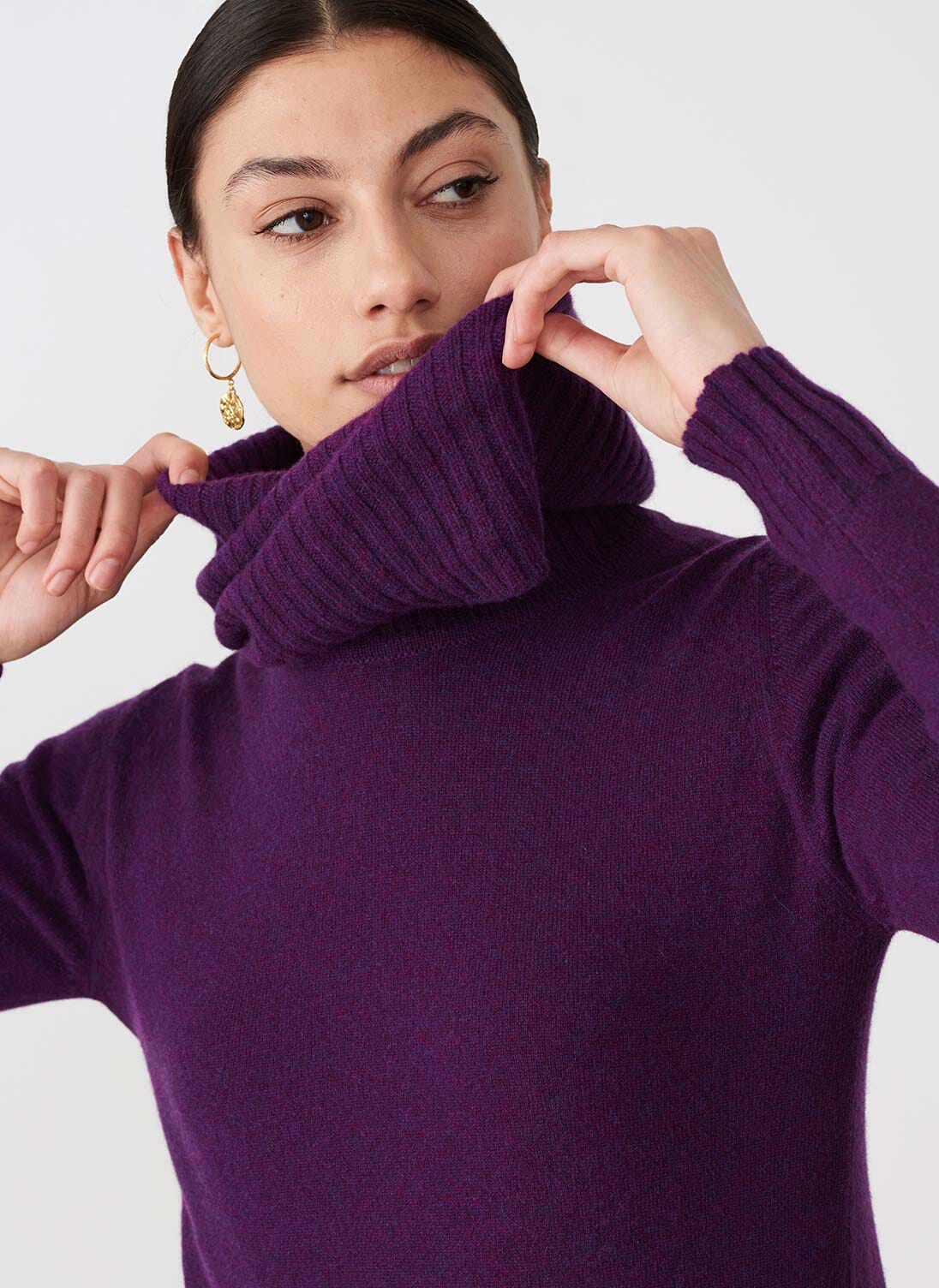 Grape Cashmere Ribbed Cowl Polo Neck | Women's Polo Necks | Brora